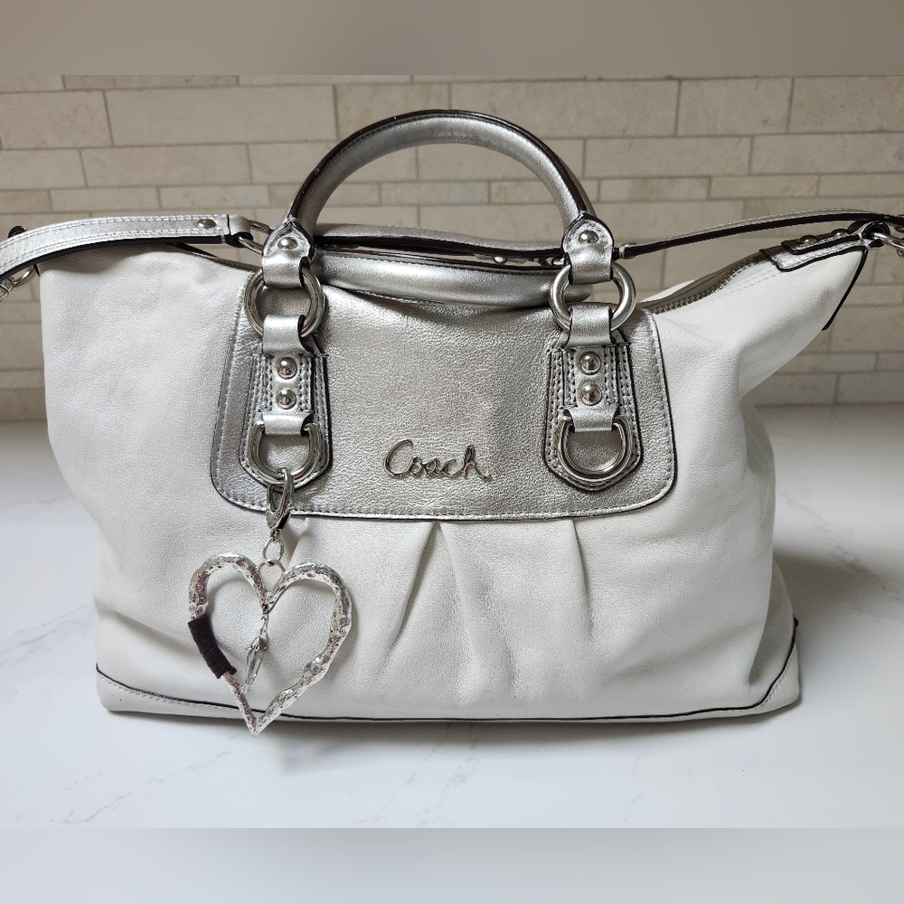 Coach Satchel White Metallic Leather Ashely Bag